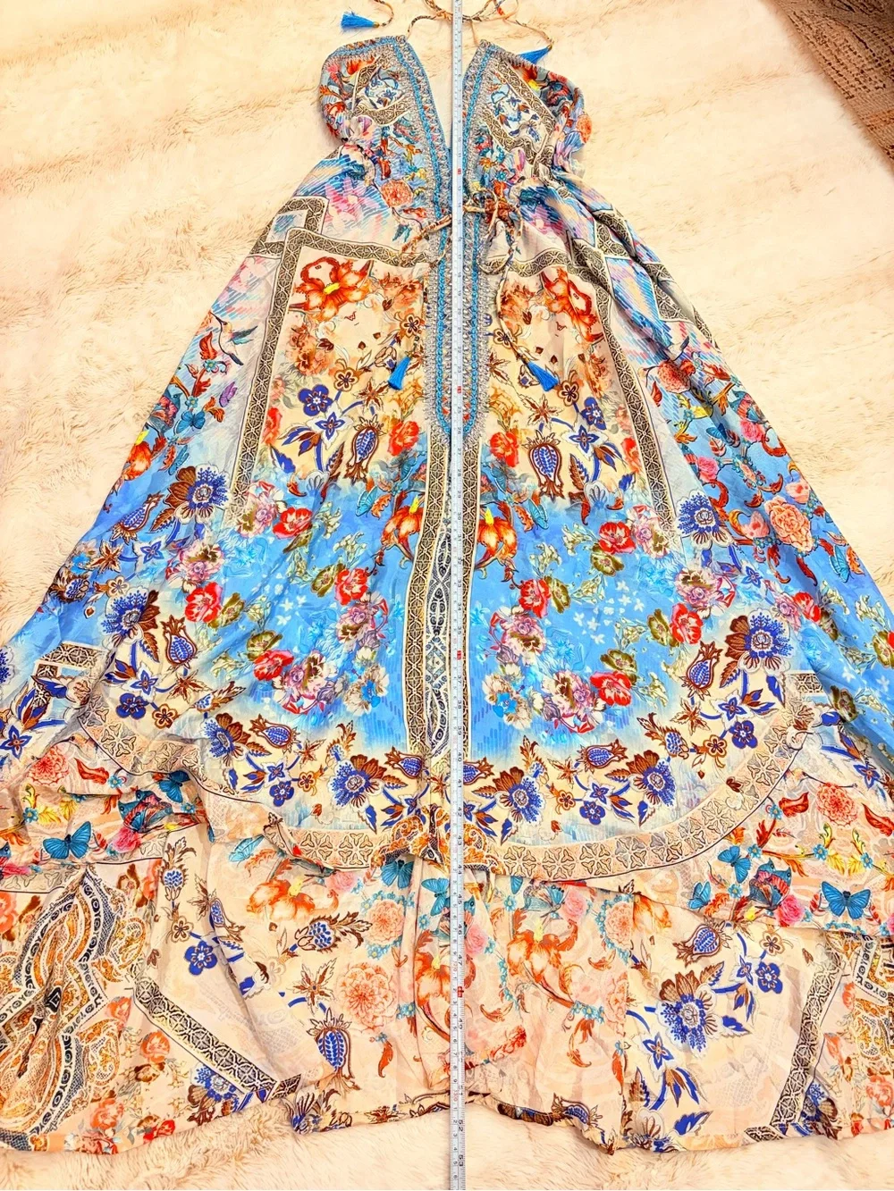 ๐ง๐ผ Y2K Fairycore Sequin Beaded Sakkas Halter Maxi Dress Euro Summer Boho Floral - Picture 8 of 16